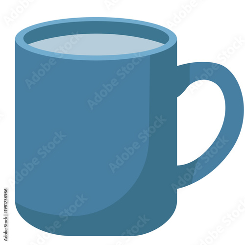 Blue ceramic mug filled with liquid, beverage container, kitchenware item, vector illustration icon design.