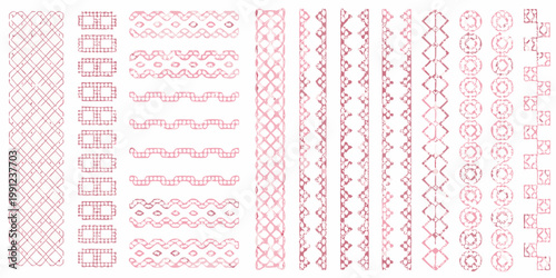 Collection of vintage red embroidery stitch patterns and decorative borders