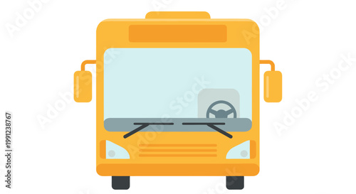 Front view of a flat design yellow school bus illustration.