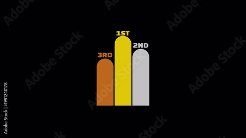 Ranking comparison animation with vertical bars. First second third position chart on dark background, 1st, 2nd, 3rd.