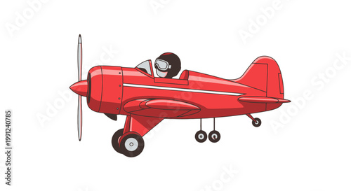 Illustration of a vibrant red vintage airplane with a pilot wearing goggles.