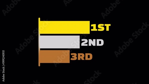 Ranking comparison animation with horizontal bars. First second third position display on dark background, 1st 2nd 3rd.