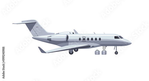 White business jet airplane parked on the tarmac.