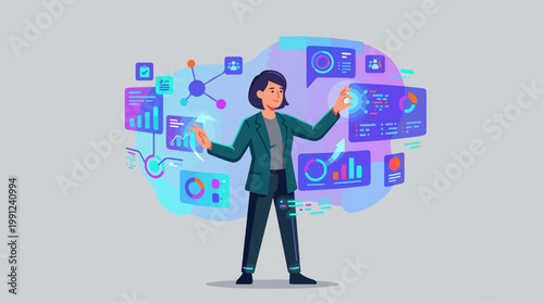 Businessman presenting data analysis charts.