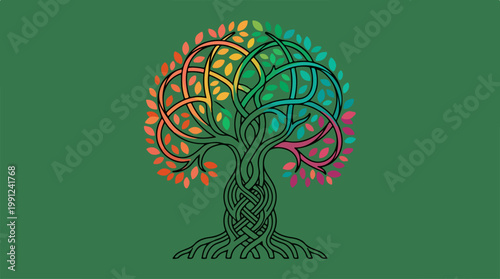 Colorful Tree with Intertwined Branches.