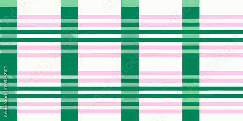 A repeating pattern of pink and white stripes intersected by green bands
