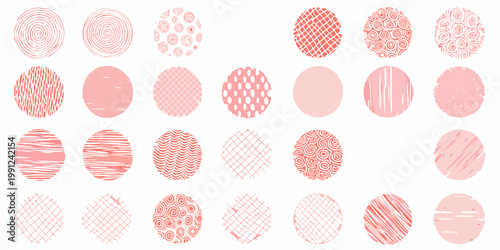 Collection of hand drawn oval shapes with various pink textured patterns
