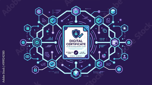 Digital certificate security technology concept.