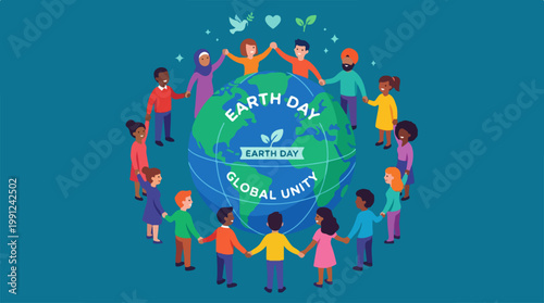 Diverse people holding hands around globe.