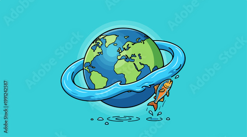 Earth Globe with Fish Swimming.