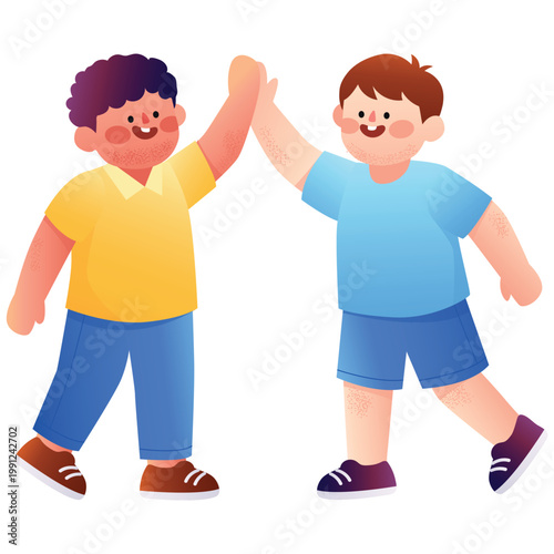 Friendship Illustration. Vector illustration of Two kids giving high five celebrating friendship and success. Isolated on background
