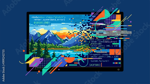 Glitch Art on Computer Screen.