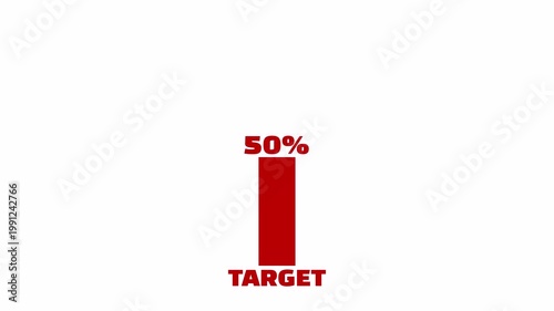Target progress animation with vertical bar indicator. Goal achievement percentage display on clean background