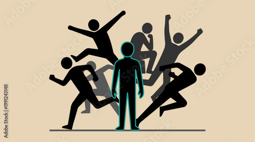 Group of people jumping around standing.