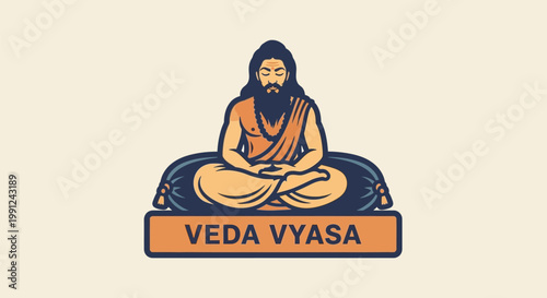 Vector illustration of Veda Vyasa the ancient Indian sage in meditation.