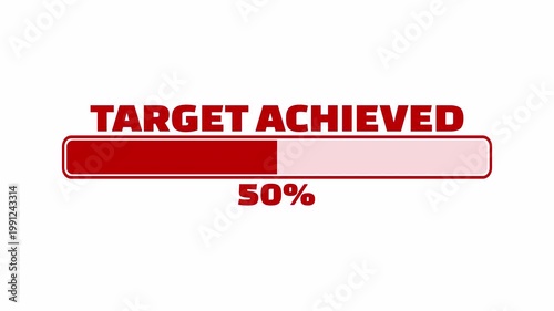 Target progress animation with horizontal bar. Goal achievement tracking indicator on clean background