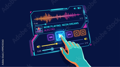 Hand interacting with virtual music player.