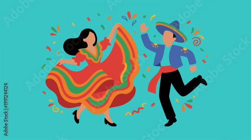 Latin American Man and Woman Dancing.