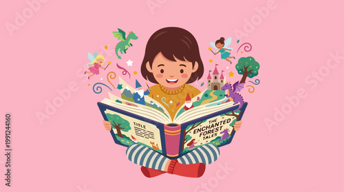 Little girl reading a book.