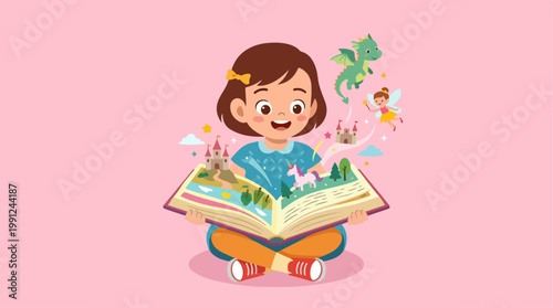 Little girl reading a book.