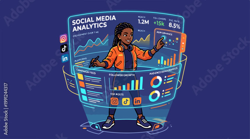 Man interacting with social media analytics.