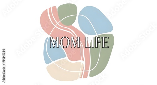 Colorful abstract of mom life with a baby bottle and text pastel colors pink