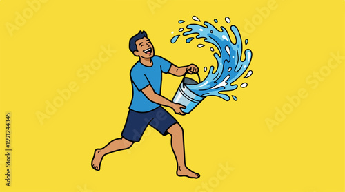 Man pouring water from bucket.