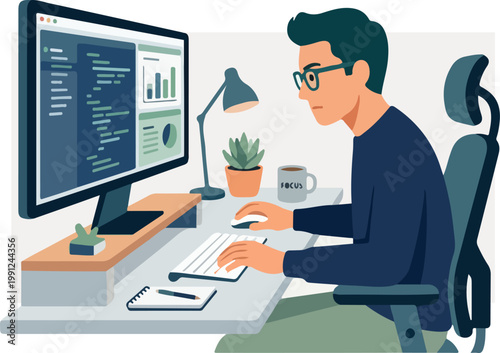 Man sitting at desk with computer.