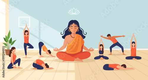 Woman Meditating in Lotus Pose with Eyes Closed.