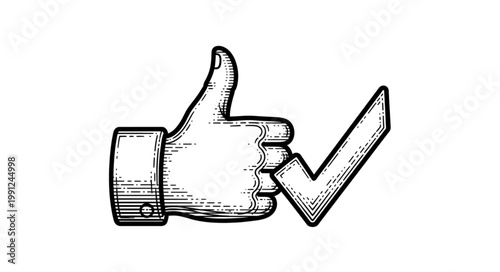 Hand giving a thumbs up with a check mark illustration.
