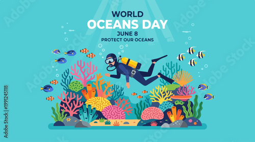 Scuba Diver Exploring Ocean Reef Ecosystem.