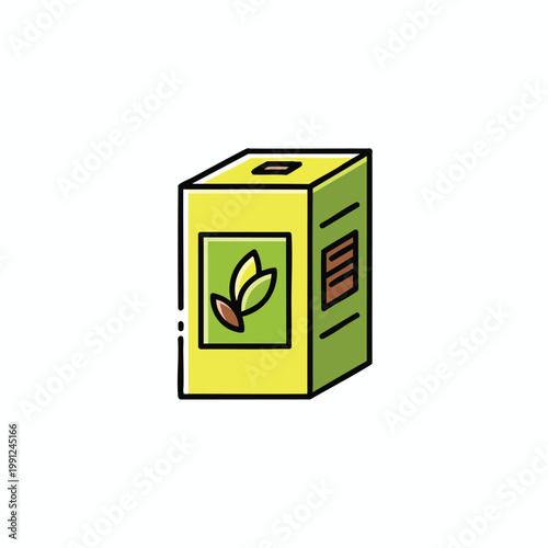 A colorful vector illustration of a tea box package with a leaf design.