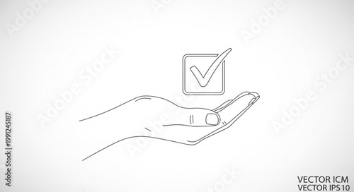 Hand Holding a Check Mark in a Square Box.