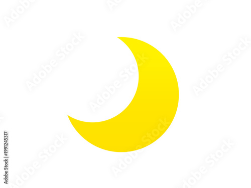 Yellow Crescent Moon Vector Icon: Simple Flat Style Celestial Illustration of Night Sky Isolated on White Background