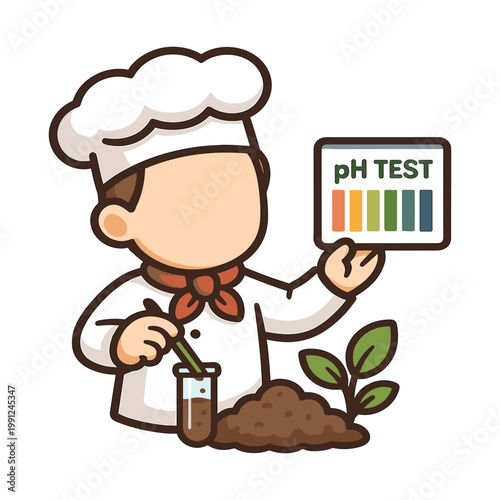 Chef testing soil pH with color chart flat vector illustration