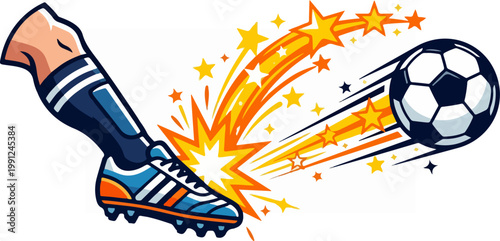 Soccer player kicks ball with cleats.