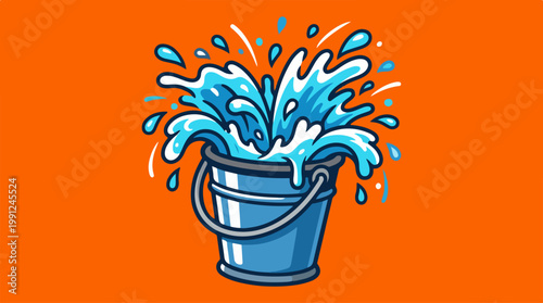 Splashing Water from Blue Bucket.
