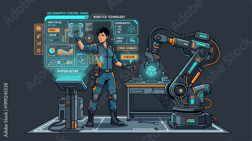 Technician with robotic arm equipment.