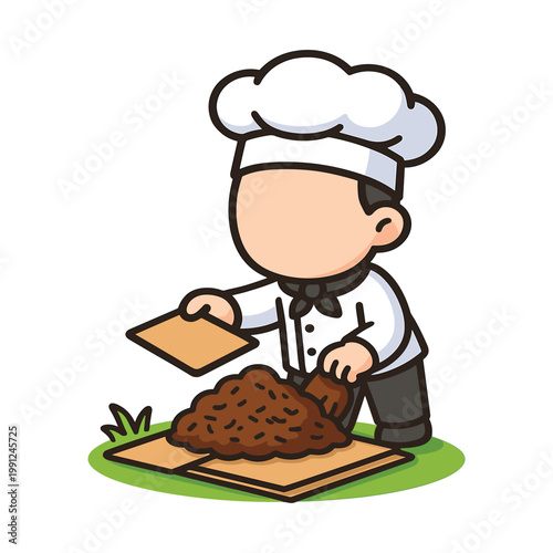 Chef holding pizza dough flat vector illustration