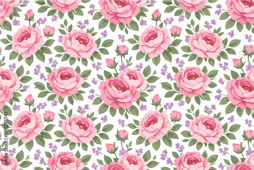 Modern vector illustration background with repeating rose motifs creating a rich floral pattern with stylish composition, suitable for textile wallpaper and print media.