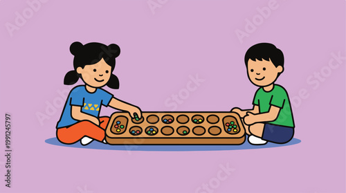 Two kids playing with abacus toy.