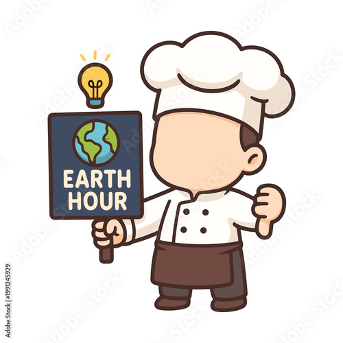 Chef holding Earth Hour protest sign with thumbs down