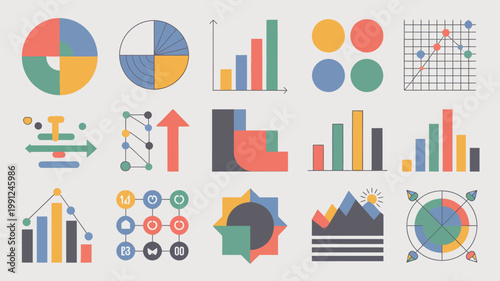 Colorful data visualization elements charts graphs and diagrams for analysis