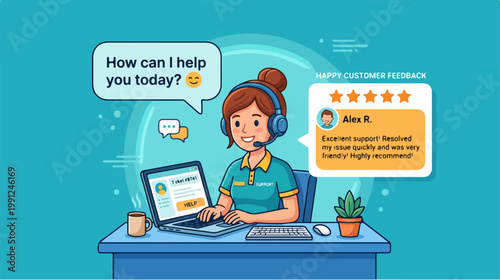 Woman Wearing Headset and Working.