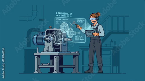 Woman working with industrial machine technology.