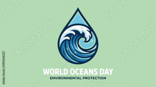 World Oceans Day Environmental Protection Logo.
