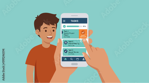 Young man holding smartphone device.