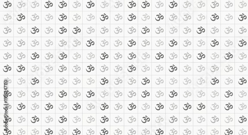 Seamless pattern featuring repeating Om symbols in grey tones.
