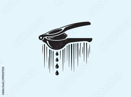 Black silhouette representation of a citrus juicer in action for educational materials on industrial kitchen tools and professional restaurant equipment operations