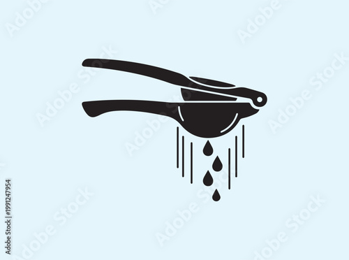 Simple black graphic element of a fruit press for manual beverage preparation demonstrations in hospitality training materials for commercial kitchens and bars